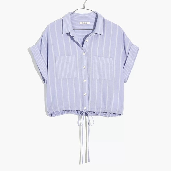 Madewell Linen-Blend Button-Up Drawstring Shirt in Stripe-Play - Picture 1 of 3